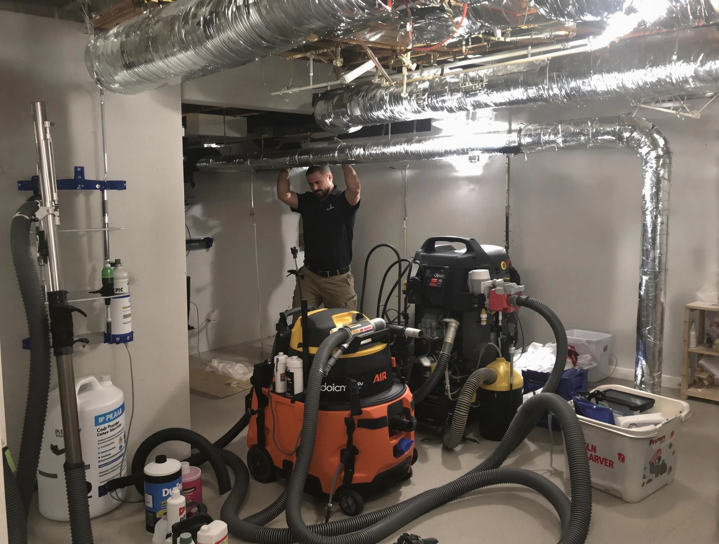Phoenix Air Duct Cleaning specialist performing professional mold removal from air ducts using safety equipment in Phoenix