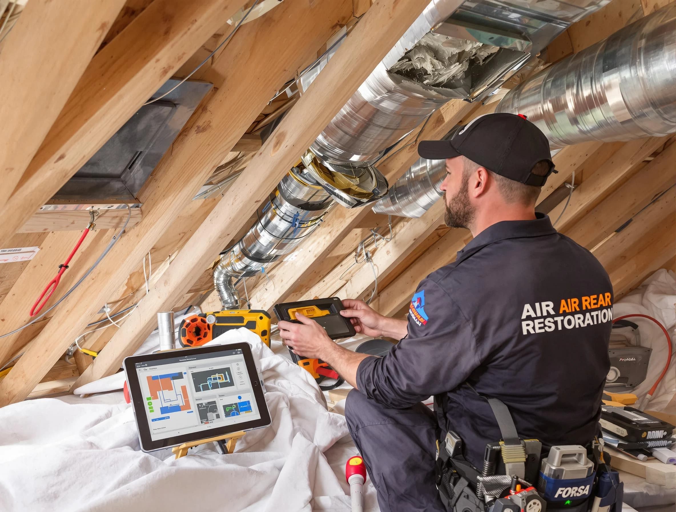 Phoenix Air Duct Cleaning technician performing precise duct repair work in Phoenix
