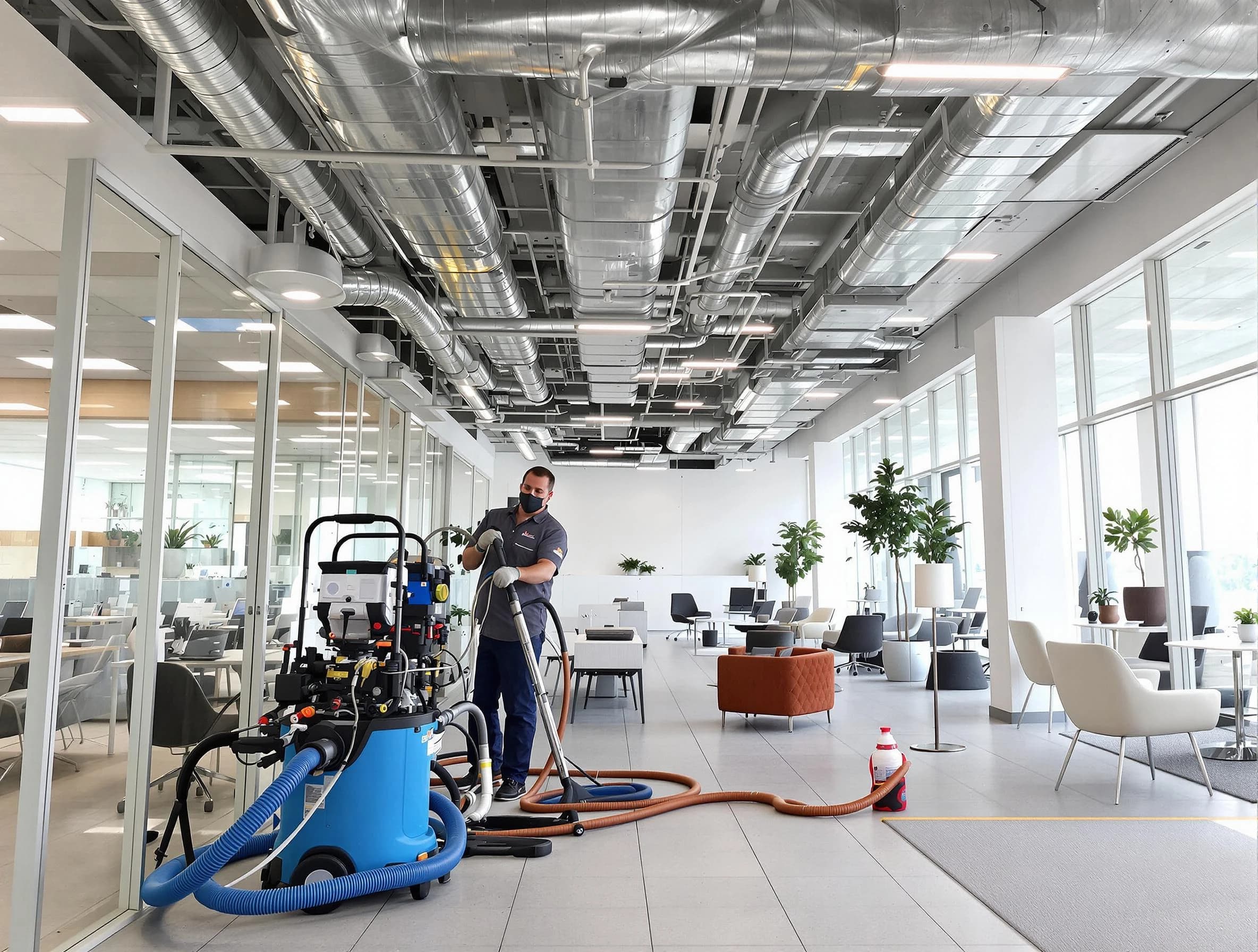 Phoenix Air Duct Cleaning team conducting comprehensive commercial duct cleaning at a business location in Phoenix