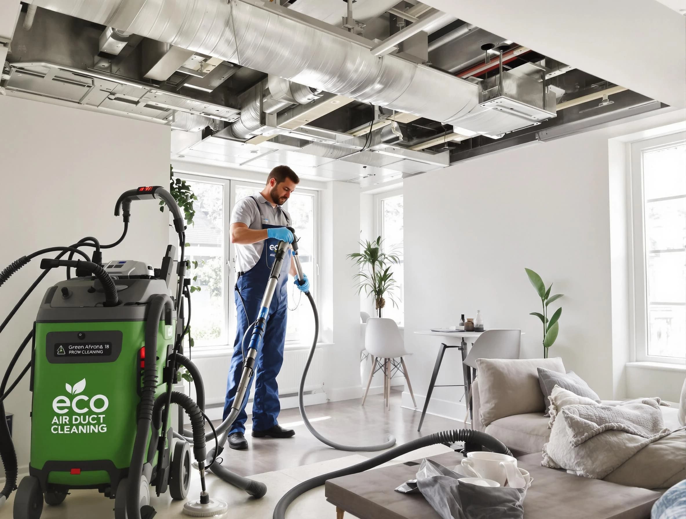 Phoenix Air Duct Cleaning technician performing eco-friendly duct cleaning using sustainable methods in Phoenix