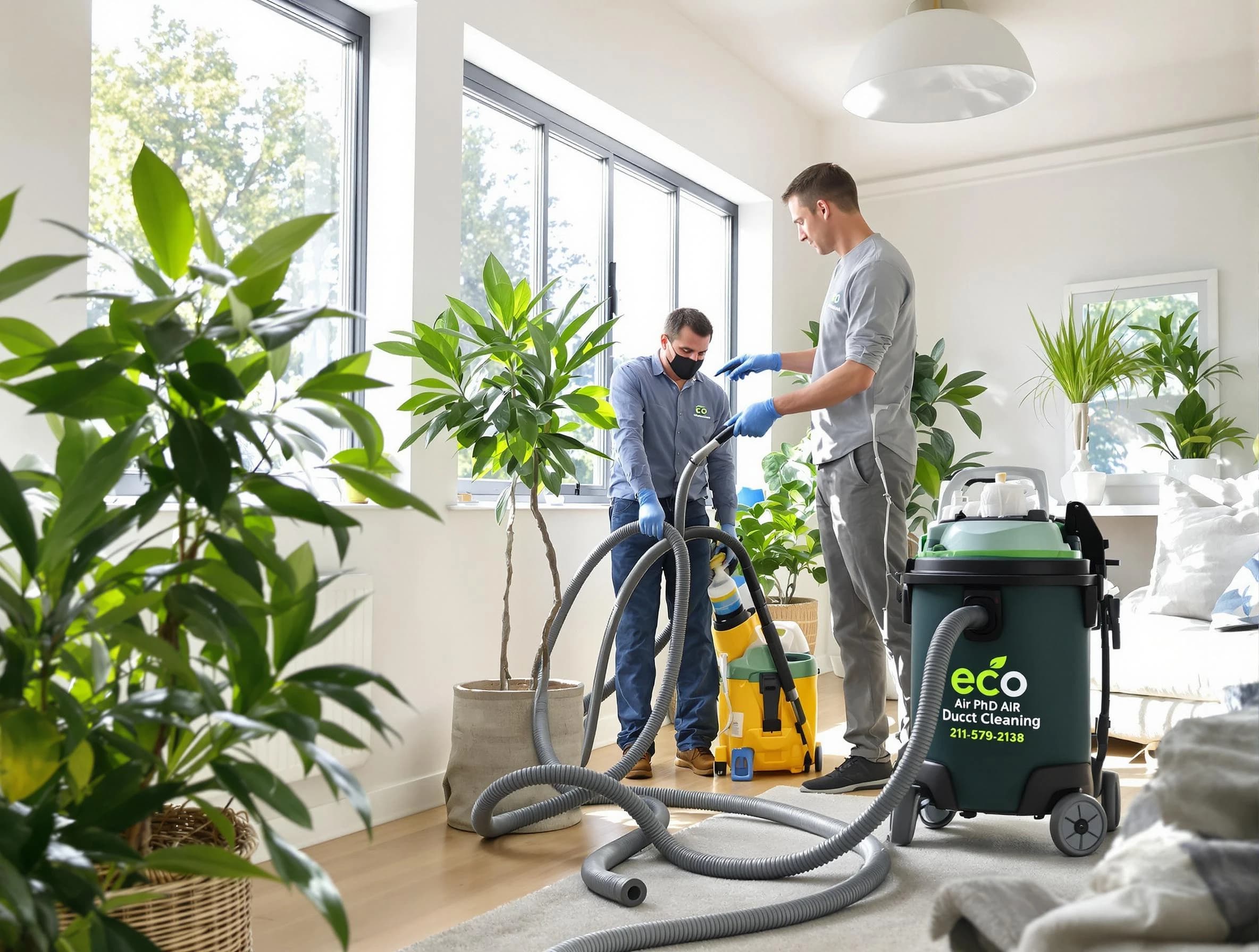 Phoenix Air Duct Cleaning technician performing eco-friendly duct cleaning using sustainable methods in Phoenix