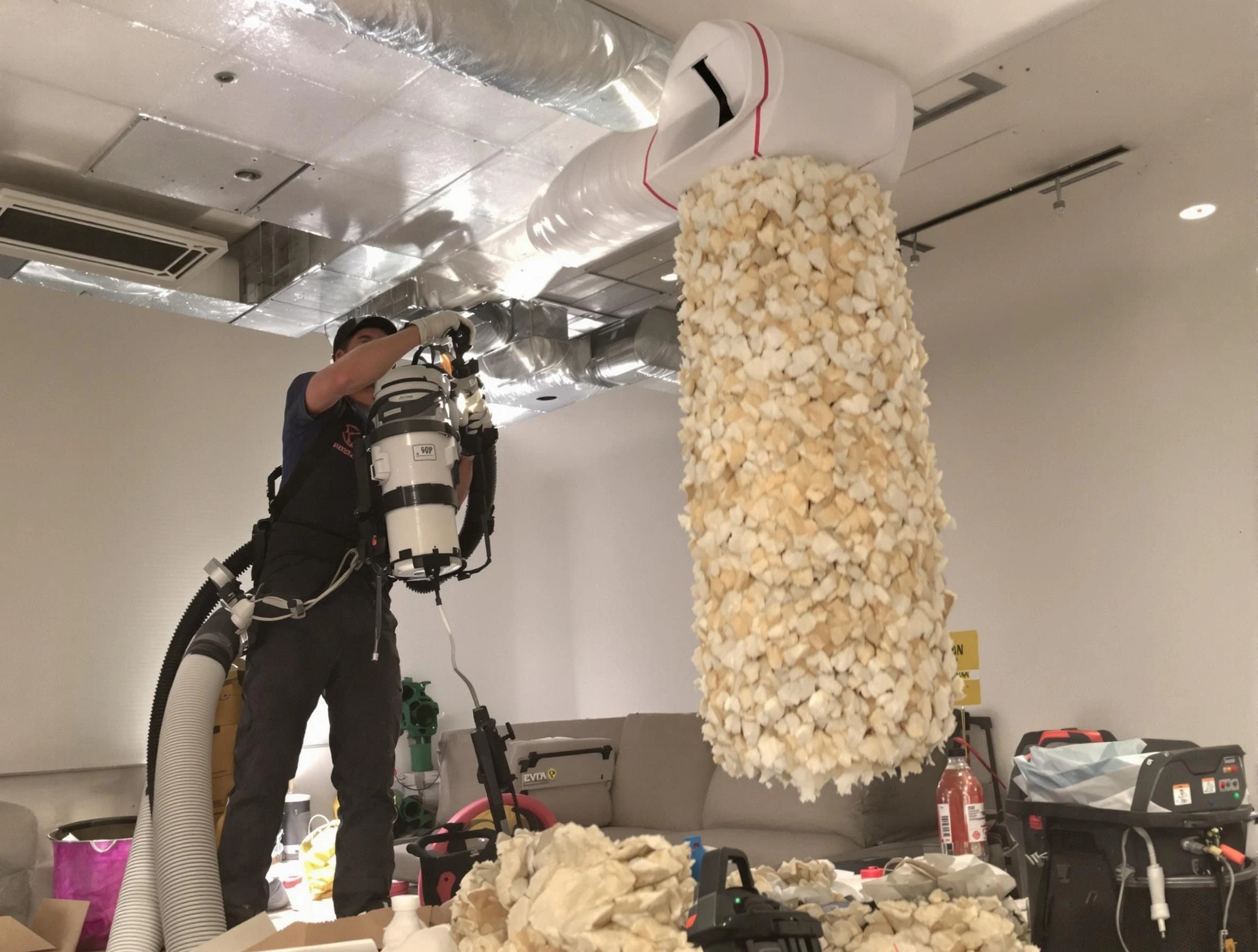 Phoenix Air Duct Cleaning technician performing precision vacuum insulation removal in a residential property in Phoenix