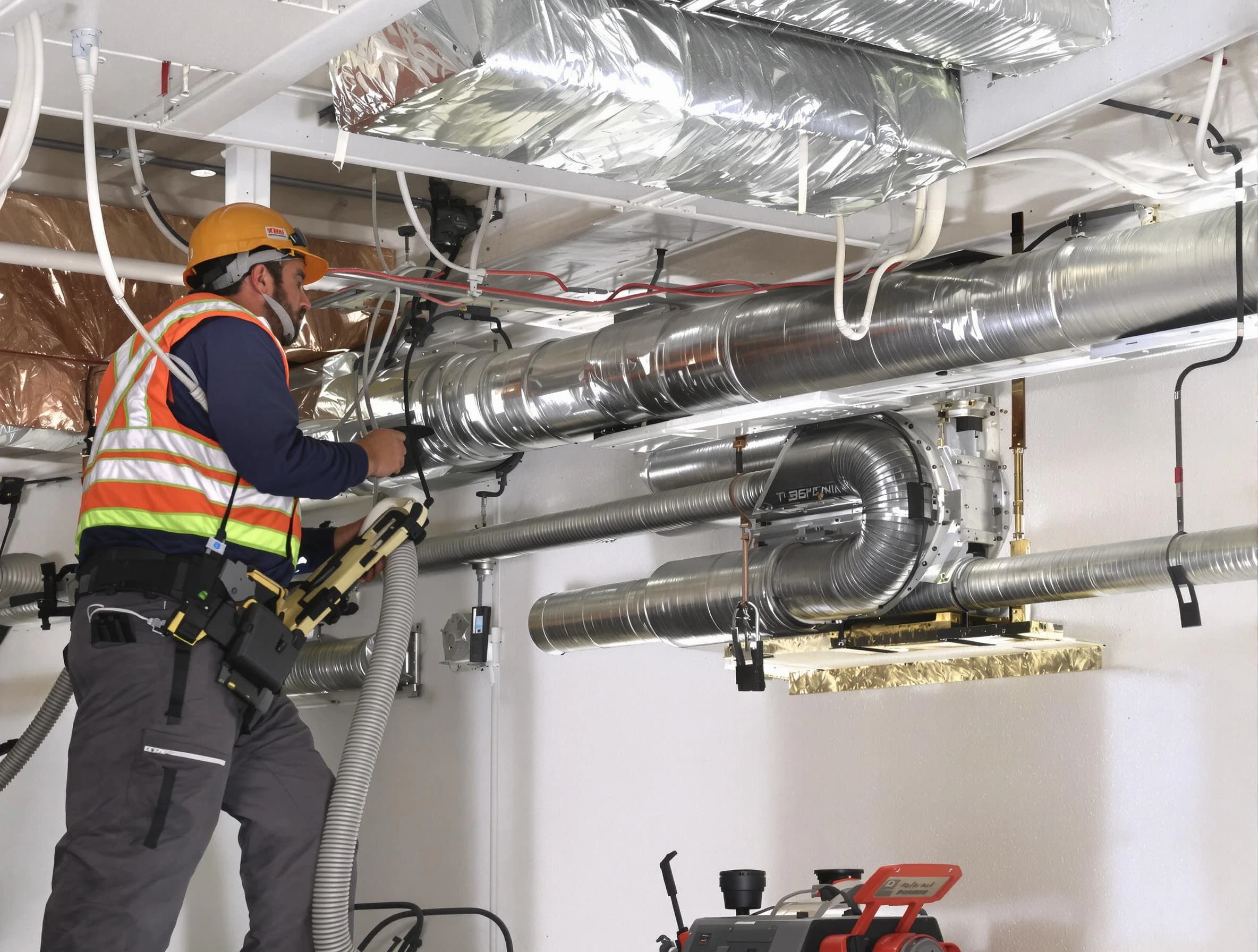 Phoenix Air Duct Cleaning technician performing precision vacuum insulation removal in a residential property in Phoenix