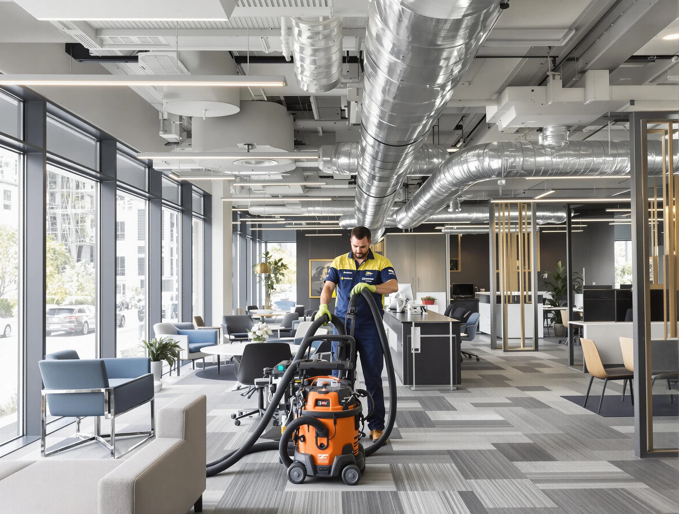Phoenix Air Duct Cleaning team performing thorough commercial duct cleaning at a Phoenix business center